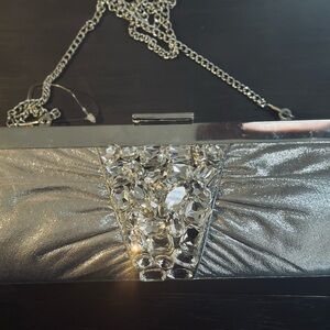 Elegant Silver Clutch with Crystal Accents